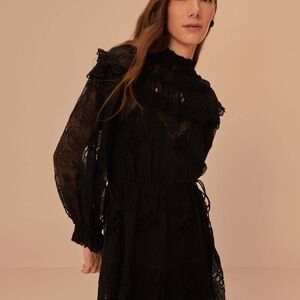 Black Flowered Organza Mini Dress